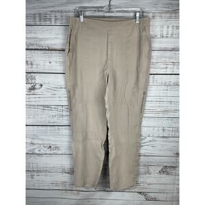 Chicos Khaki Cargo Pull-on Straight Leg Crop Pant 12 Pockets Career Coastal Tan